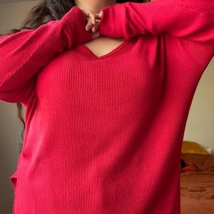 Plus Size Oversized Red Long Sleeve Top, American Eagle, XL